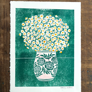 Hand Block Printed Art Print with Watercolors - No. 628
