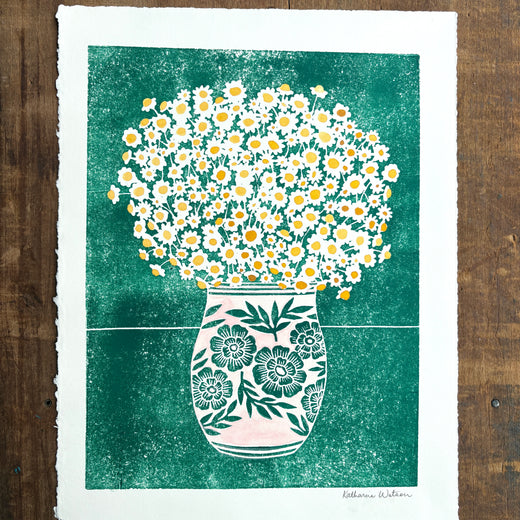 Hand Block Printed Art Print with Watercolors - No. 628
