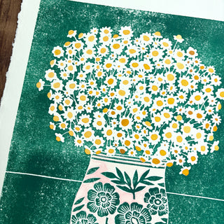 Hand Block Printed Art Print with Watercolors - No. 628