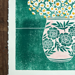 Hand Block Printed Art Print with Watercolors - No. 628