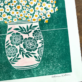 Hand Block Printed Art Print with Watercolors - No. 628