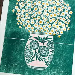 Hand Block Printed Art Print with Watercolors - No. 628