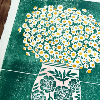 Hand Block Printed Art Print with Watercolors - No. 628