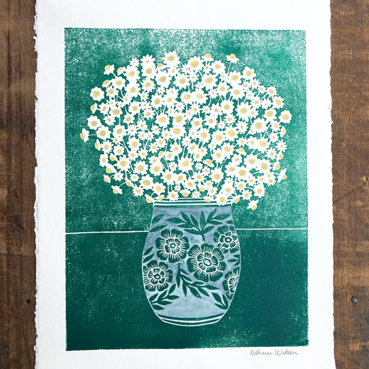 Hand Block Printed Art Print with Watercolors - No. 629