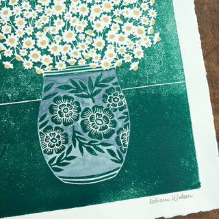 Hand Block Printed Art Print with Watercolors - No. 629