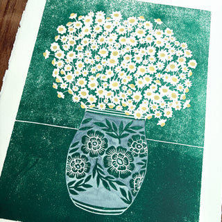 Hand Block Printed Art Print with Watercolors - No. 629