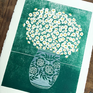 Hand Block Printed Art Print with Watercolors - No. 629