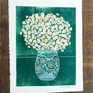 Hand Block Printed Art Print with Watercolors - No. 630