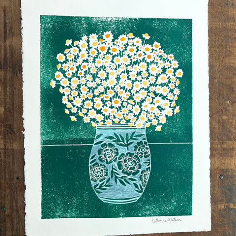 Hand Block Printed Art Print with Watercolors - No. 630