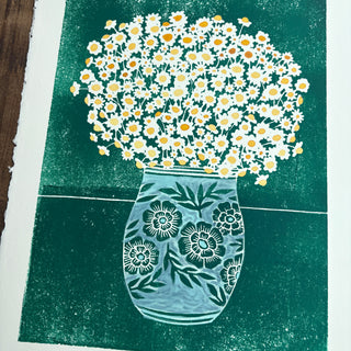 Hand Block Printed Art Print with Watercolors - No. 630
