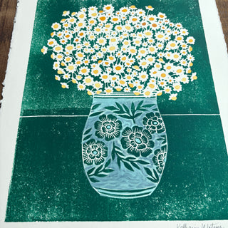 Hand Block Printed Art Print with Watercolors - No. 630