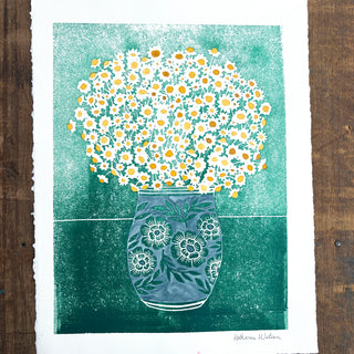 Hand Block Printed Art Print with Watercolors - No. 631