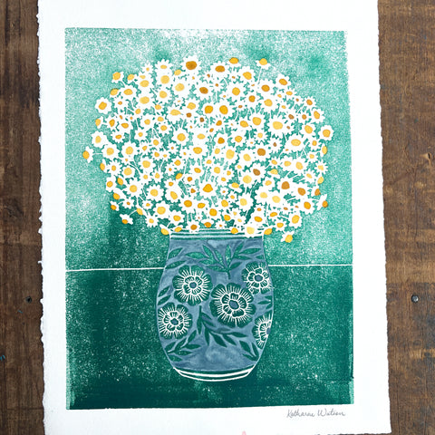 Hand Block Printed Art Print with Watercolors - No. 631