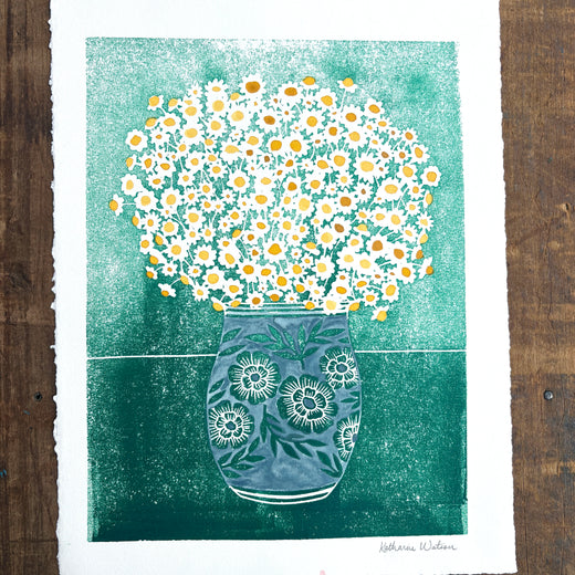 Hand Block Printed Art Print with Watercolors - No. 631