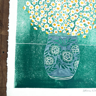 Hand Block Printed Art Print with Watercolors - No. 631