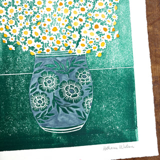 Hand Block Printed Art Print with Watercolors - No. 631