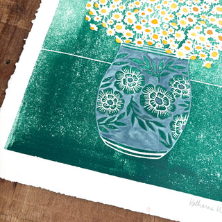 Hand Block Printed Art Print with Watercolors - No. 631