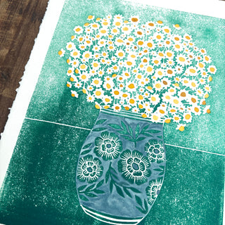 Hand Block Printed Art Print with Watercolors - No. 631