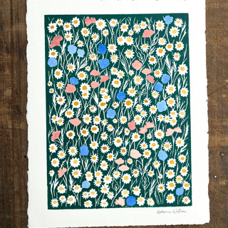 Hand Block Printed Art Print with Watercolors - No. 632