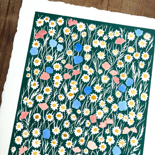 Hand Block Printed Art Print with Watercolors - No. 632