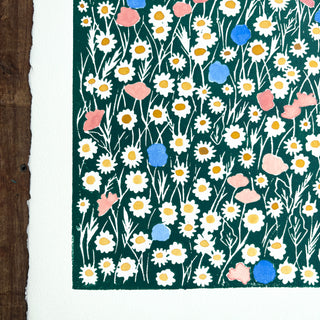 Hand Block Printed Art Print with Watercolors - No. 632