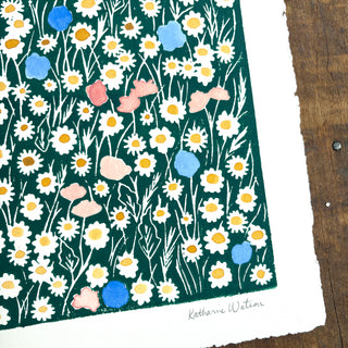 Hand Block Printed Art Print with Watercolors - No. 632