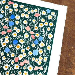 Hand Block Printed Art Print with Watercolors - No. 632