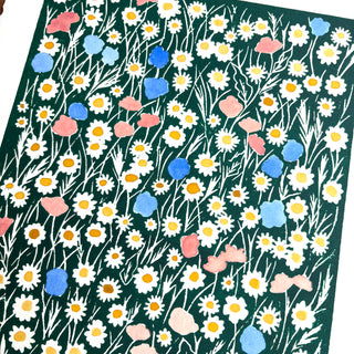 Hand Block Printed Art Print with Watercolors - No. 632