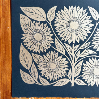 Hand Block Printed Sunflower Art Print - No. 3001