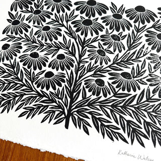 Hand Block Printed Rudbeckia Art Print - No. 3002