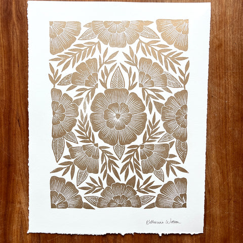 Hand Block Printed Gold Art Print - No. 5633