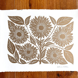 Hand Block Printed Sunflower Art Print - No. 3007