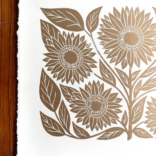 Hand Block Printed Sunflower Art Print - No. 3007