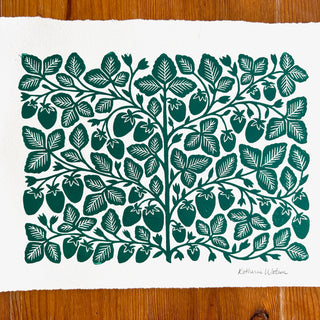 Hand Block Printed Strawberry Art Print - No. 3009