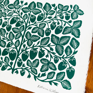 Hand Block Printed Strawberry Art Print - No. 3009