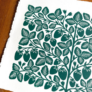Hand Block Printed Strawberry Art Print - No. 3009