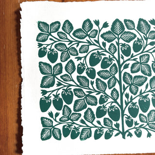 Hand Block Printed Strawberry Art Print - No. 3009