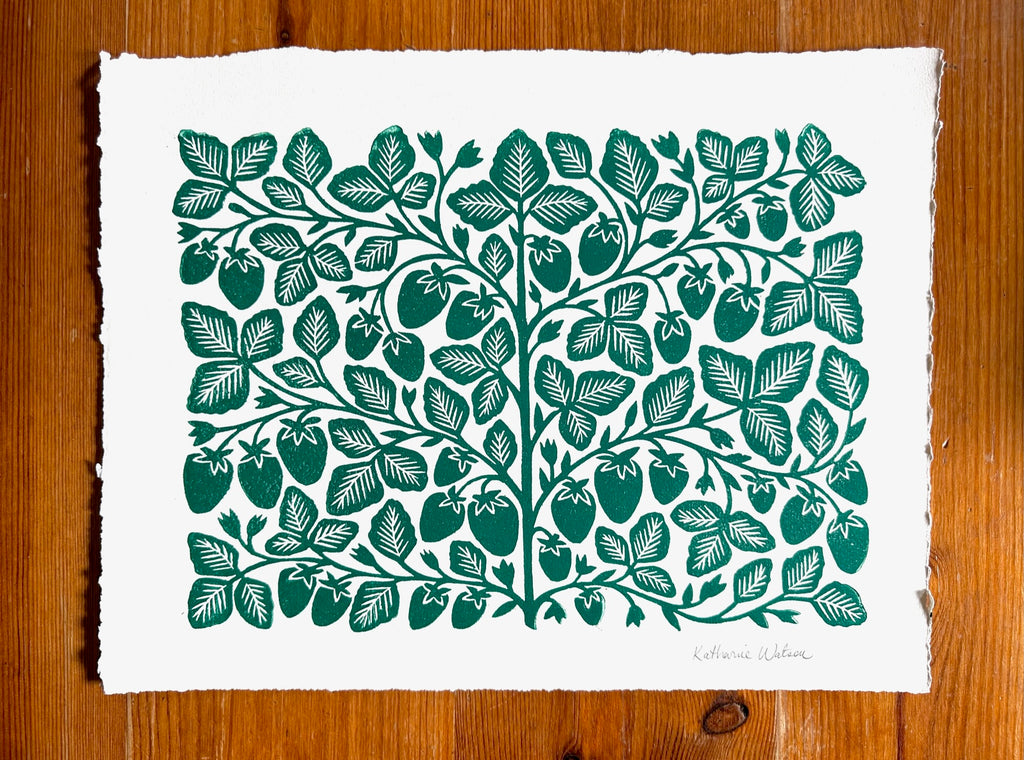 Hand Block Printed Strawberry Art Print - No. 3012