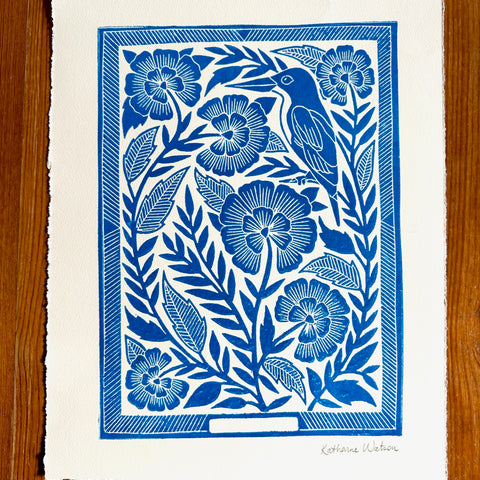 Hand Block Printed Bird Art Print - No. 3013