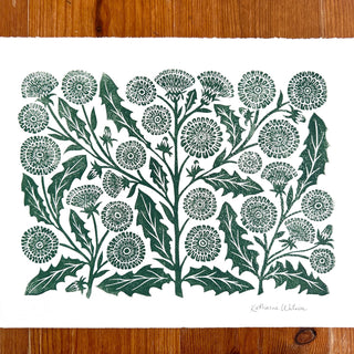 Hand Block Printed Dandelions Art Print - No. 3015