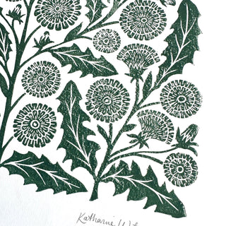Hand Block Printed Dandelions Art Print - No. 3015
