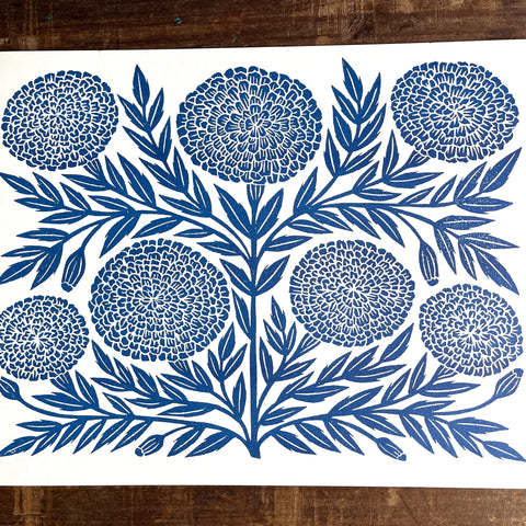 Garden Series: Navy Marigold Risograph Print, GRP-24