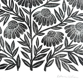 Hand Block Printed Echinacea Art Print - No. 3018