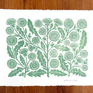 Hand Block Printed Dandelions Art Print - No. 3024
