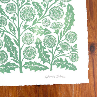Hand Block Printed Dandelions Art Print - No. 3024