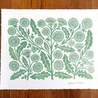Hand Block Printed Dandelions Art Print - No. 3026