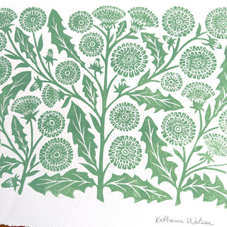 Hand Block Printed Dandelions Art Print - No. 3026
