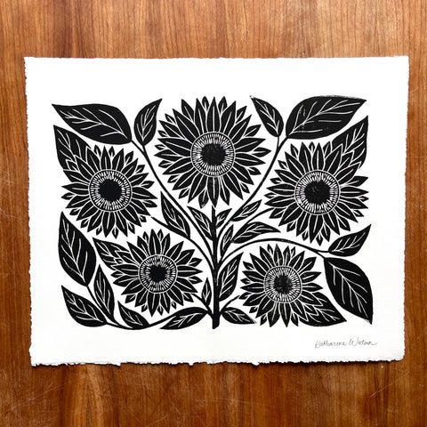 Hand Block Printed Sunflower Art Print - No. 5649