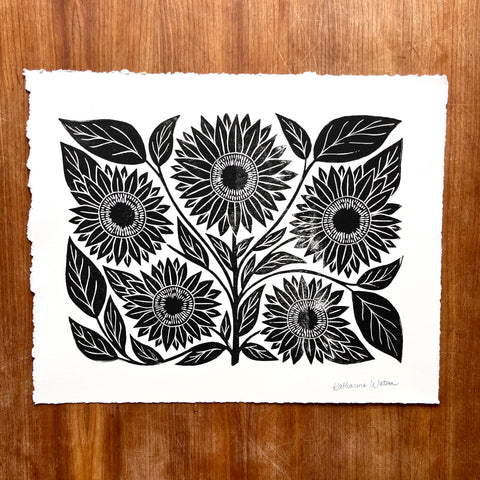 Hand Block Printed Sunflower Art Print - No. 5650