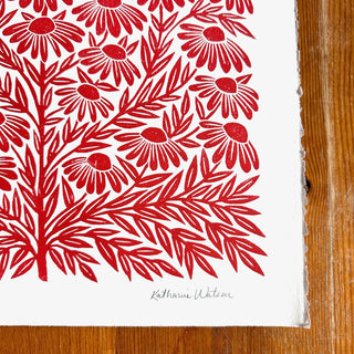 Hand Block Printed Rudbeckia Art Print - No. 3028